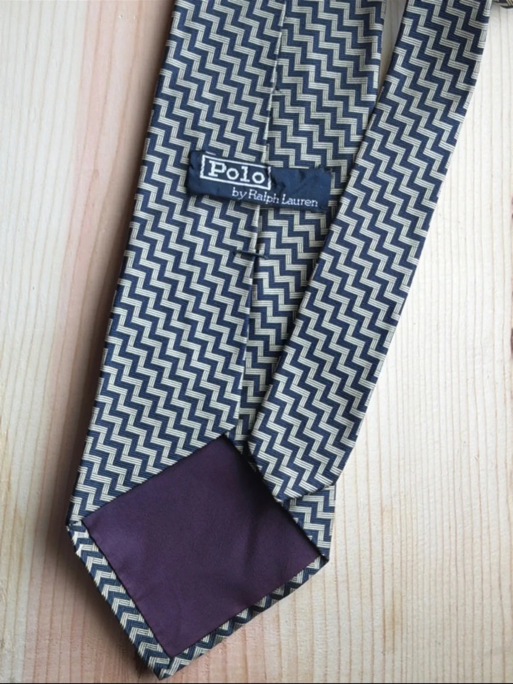 Ralph Lauren Chevron Zigzag Tie in Navy and Gold